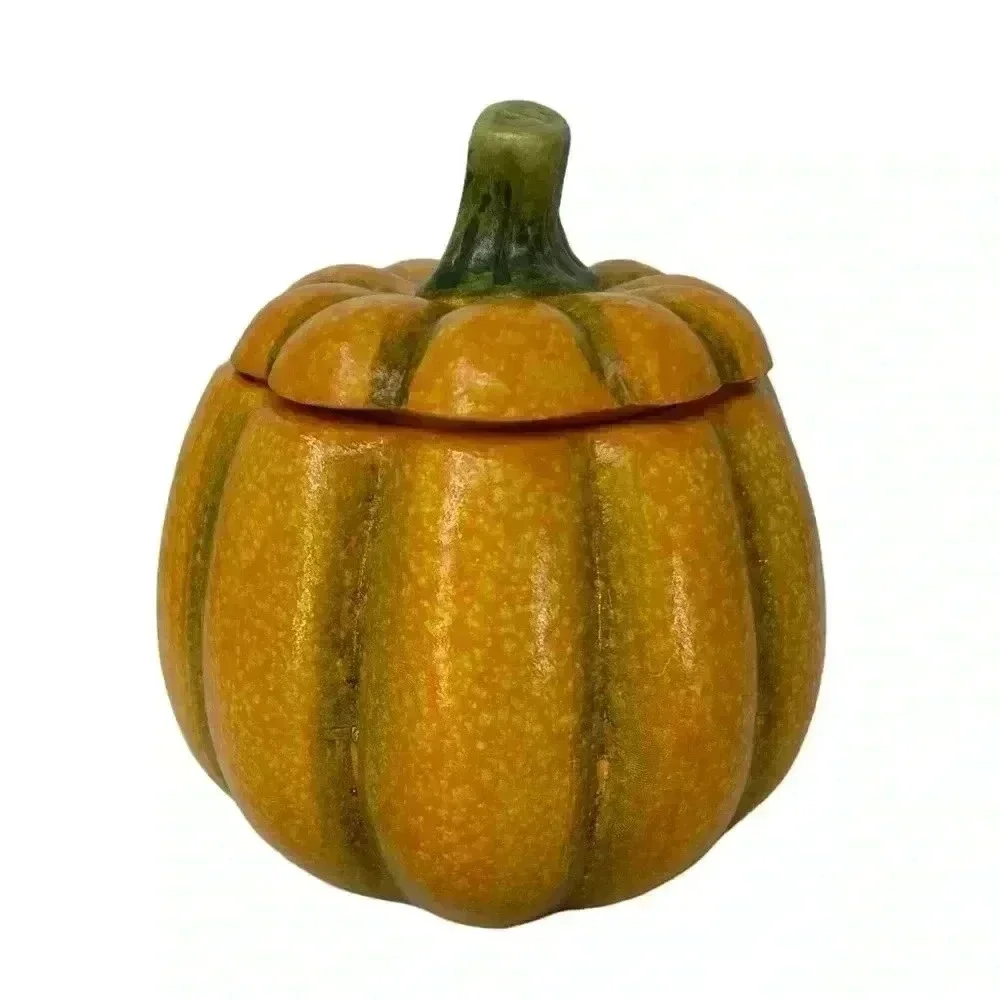 VINTAGE HALLOWEEN CERAMIC PUMPKIN DECOR SHELF STORAGE CENTER PIECE CANDY BOWL